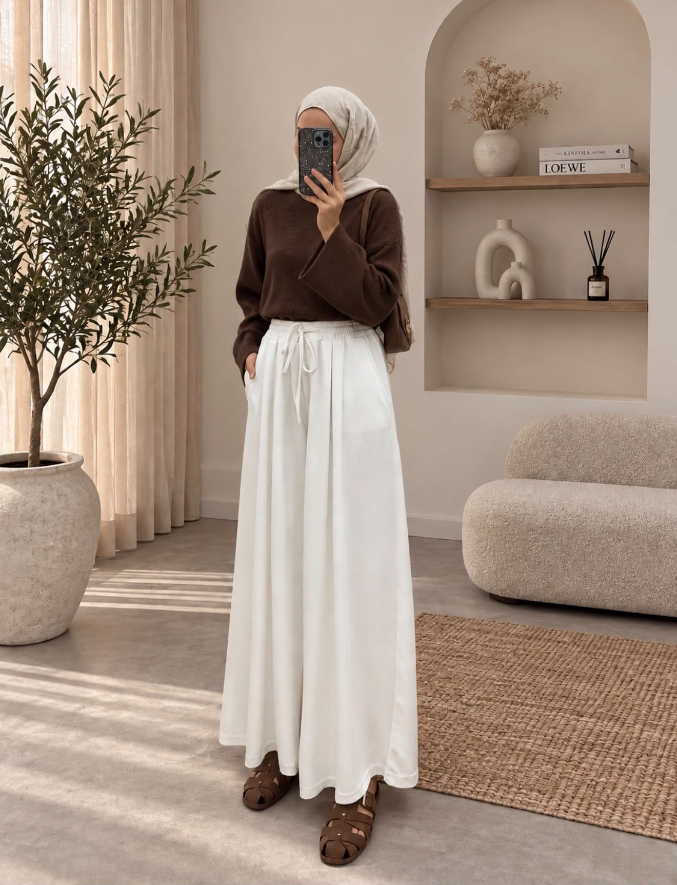 Cepli Etek Pantolon - Beyaz kadın giyim ürün görseli Arzestore