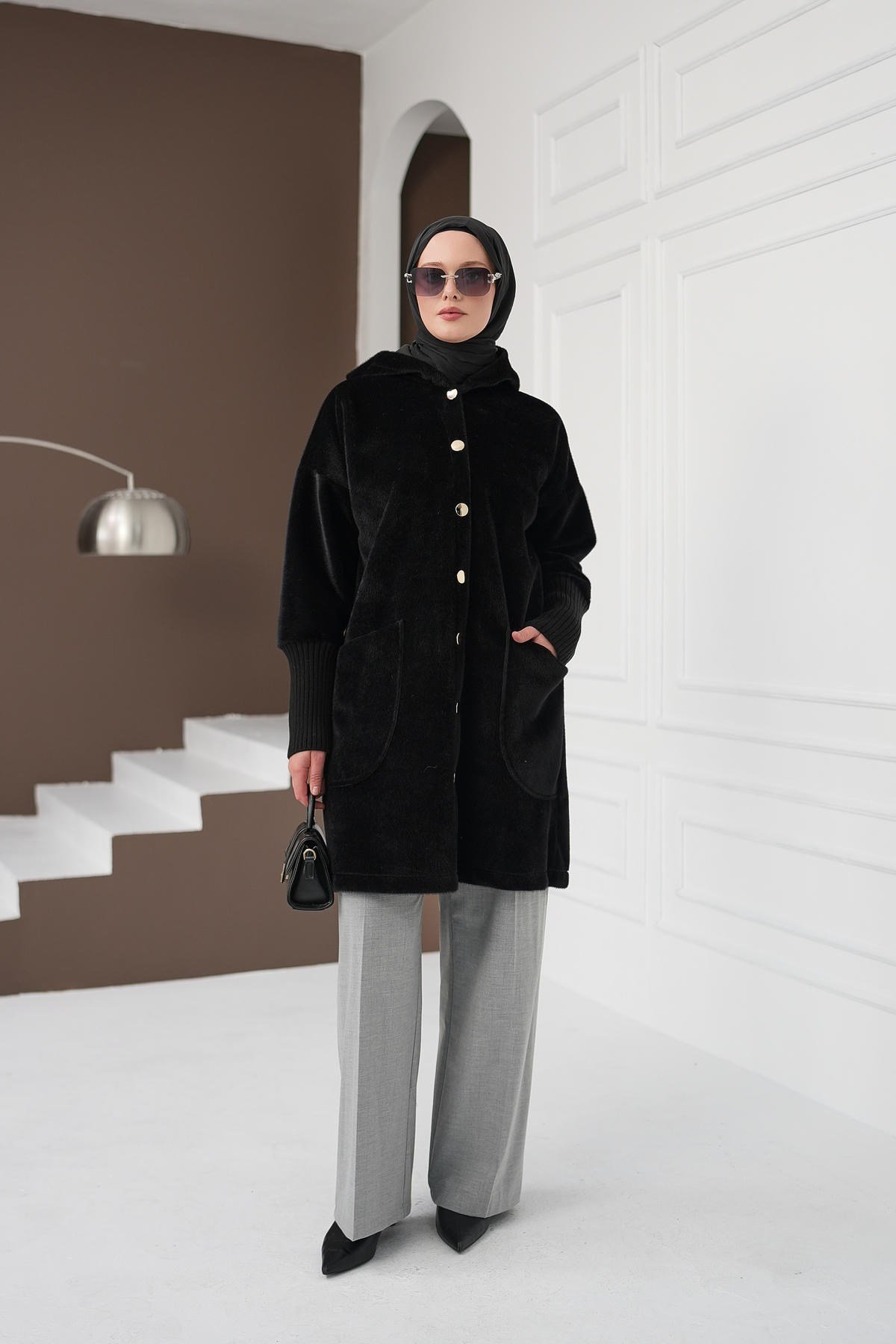 Düğmeli Cepli Fox Hırka - Siyah kadın giyim ürün görseli Arzestore