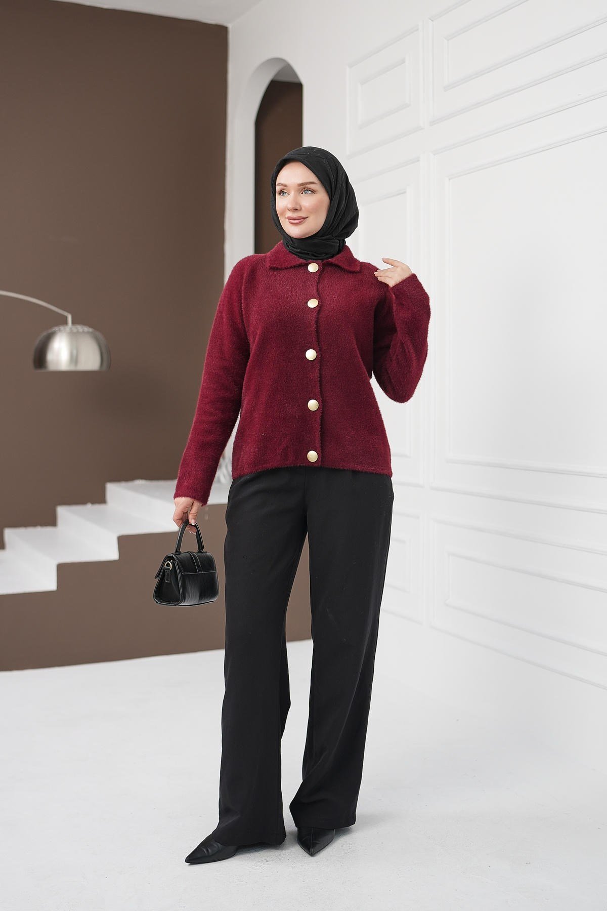 Düğmeli Yumoş Kazak - Kırmızı kadın giyim ürün görseli Arzestore