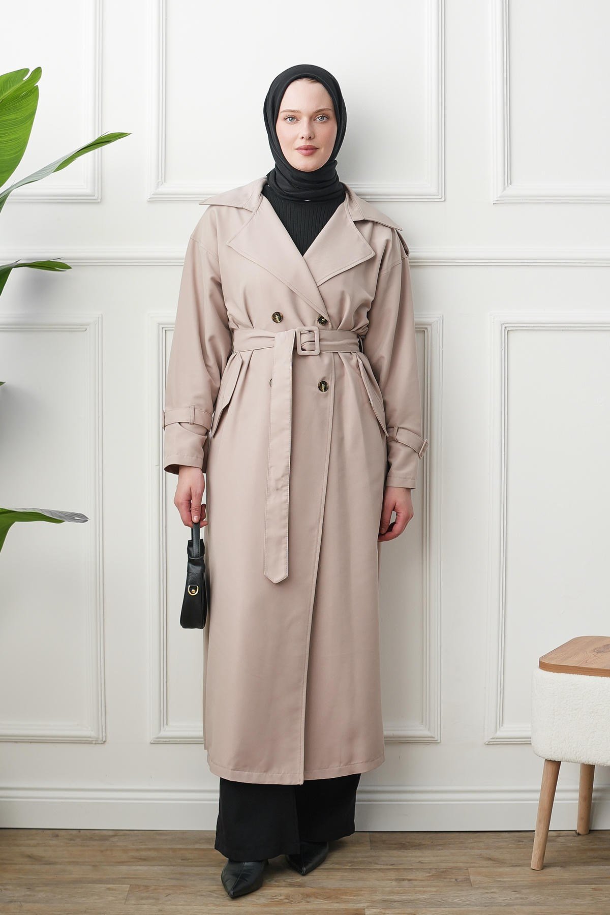 Oversize Trençkot - Bej kadın giyim ürün görseli Arzestore