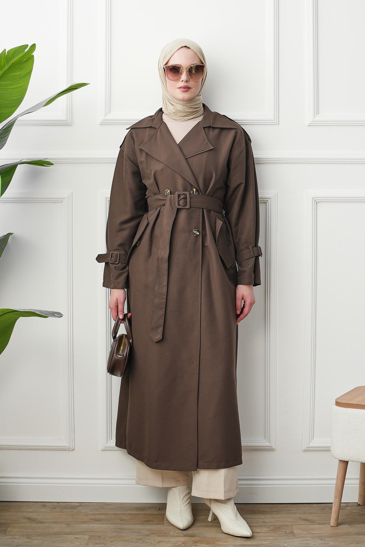 Oversize Trençkot - Kahverengi kadın giyim ürün görseli Arzestore
