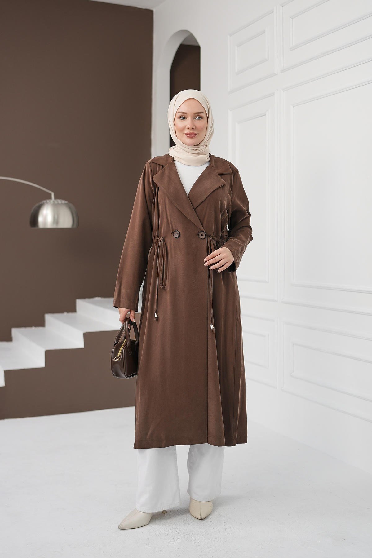 Şal Yaka İpli Tencel Kap - Acı Kahve kadın giyim ürün görseli Arzestore