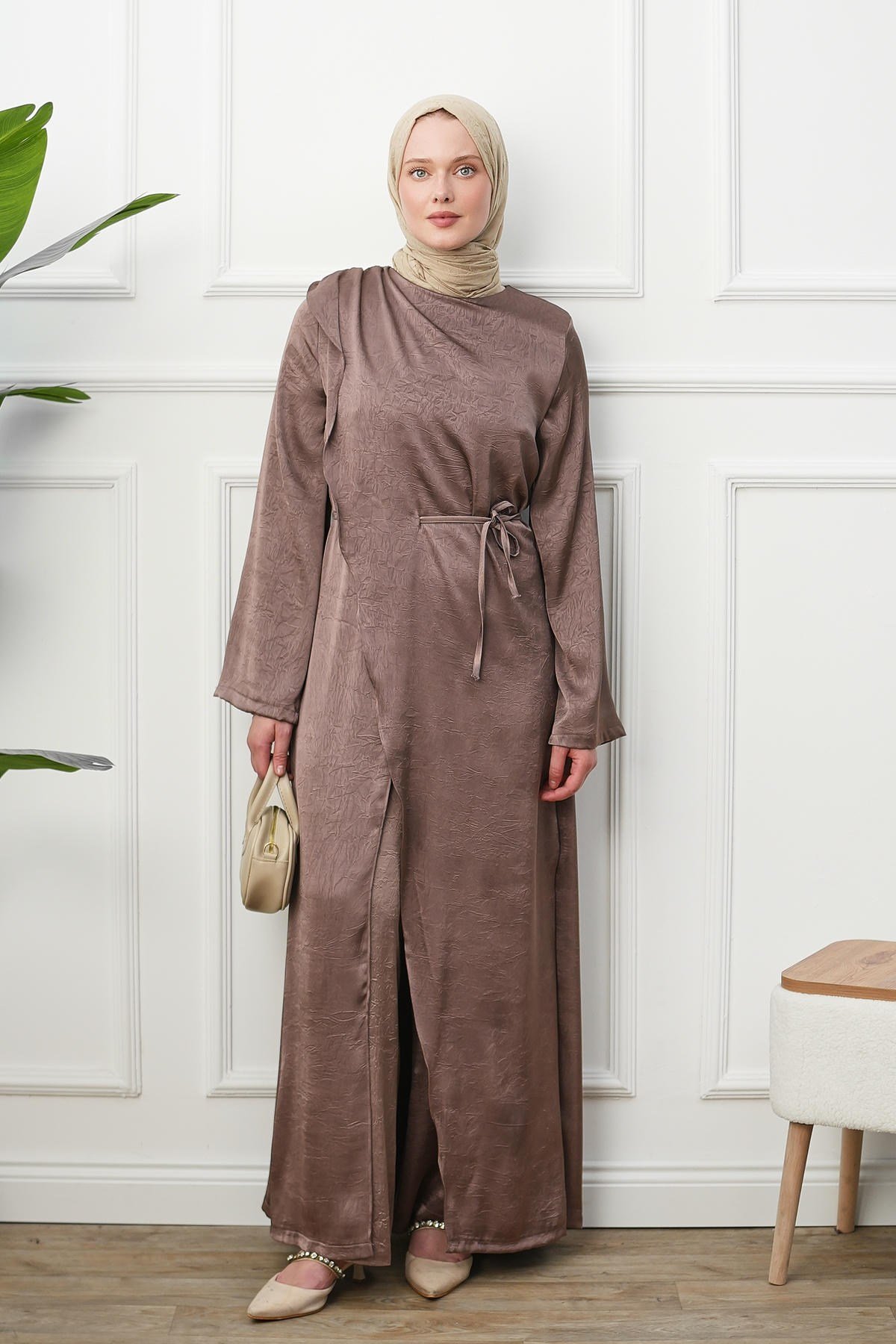 Saten Tulum Elbise - Kahverengi kadın giyim ürün görseli Arzestore