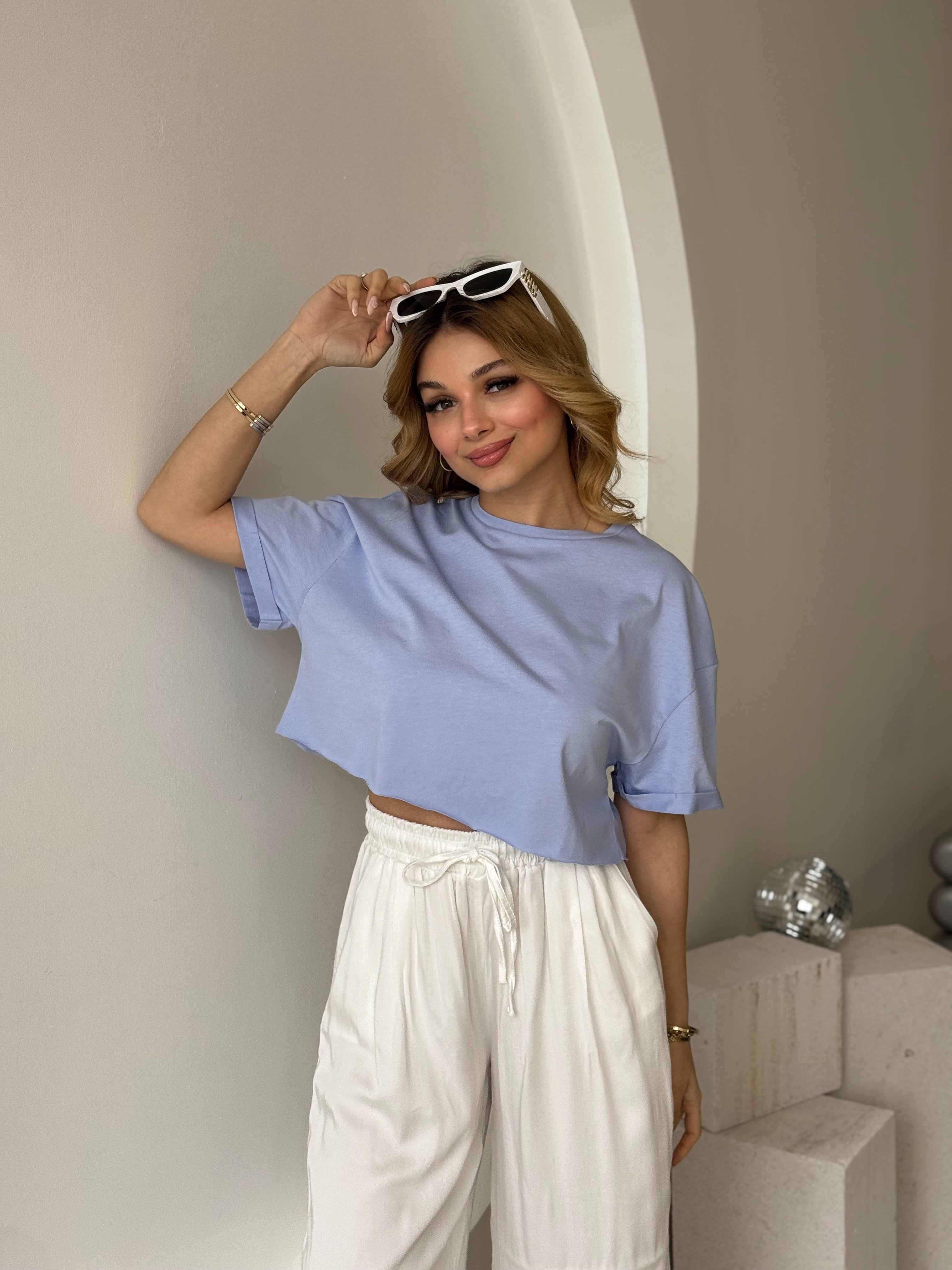 Mavi Kısa Kol Crop