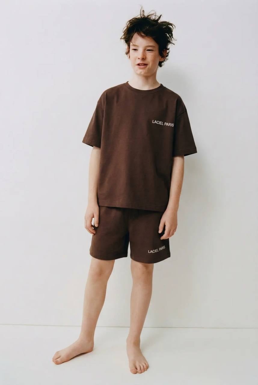 Oversize İnterlok Şortlu İkili Takım Bej