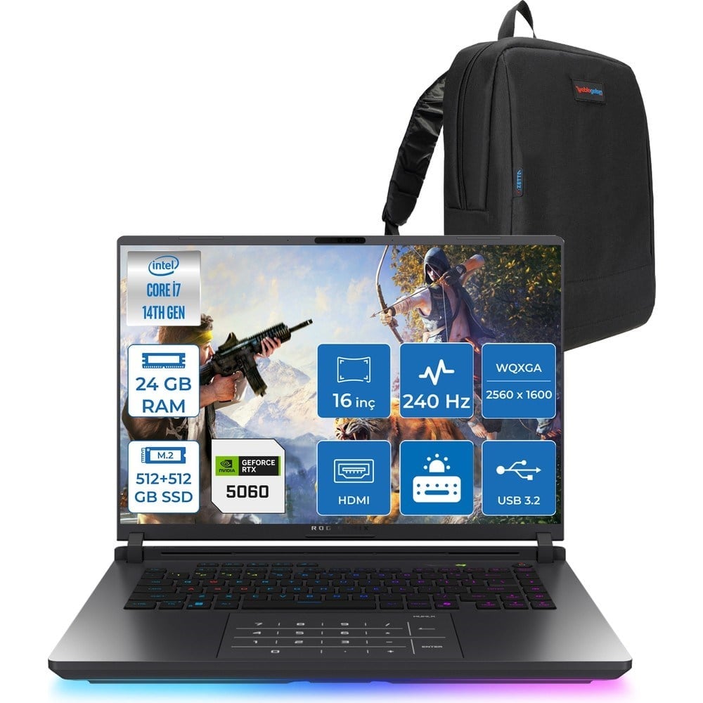 Asus Rog Strix G16 G615JMR-S5049 Intel® Core™ I7 14650HX 24GB 512GB SSD +512GB SSD 8GB/RTX5060 Gddr7 115W 16 Inç 2,5k (2560 x 1600, Wqxga) 240Hz 3ms Freedos Gaming Laptop WS5049F02+ZETTAÇANTA