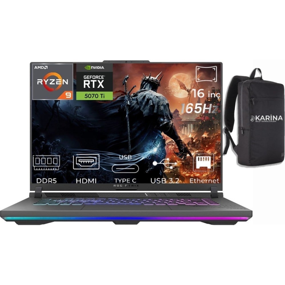 Asus Rog Strix G16 Ryzen 9 8940HX G614PR-RV050-K07 32GB 4tb RTX5070TI 12GB Freedos 16