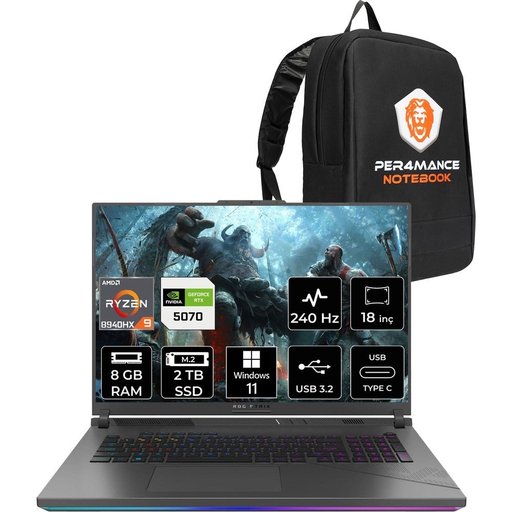 Asus Rog Strix G18 Ryzen 9 8940HX RTX 5070 8GB Gaming Laptop 8GB RAM 2TB SSD 18