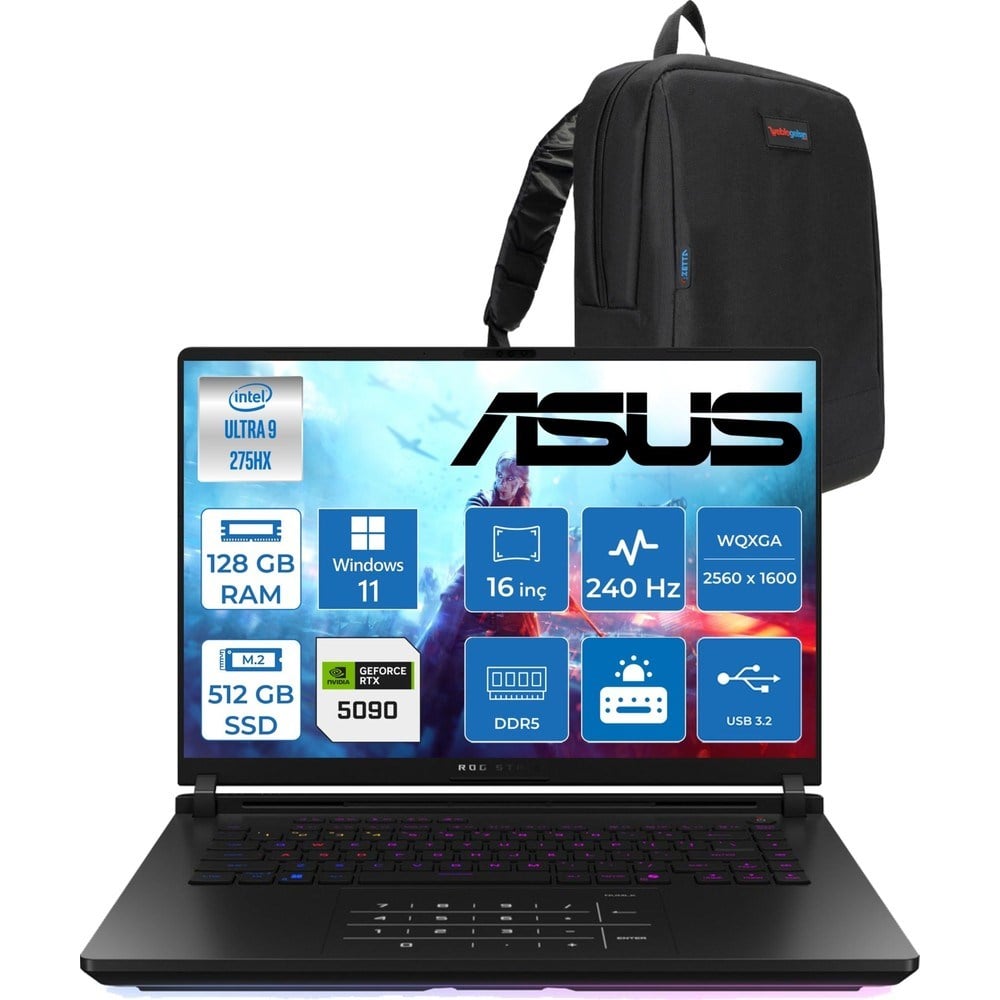 Asus Rog Strix Scar 16 G635LX-RW145 Ultra 9 275HX Aı 128GB 512GB SSD 24GB/RTX5090 Gddr7 175W 16