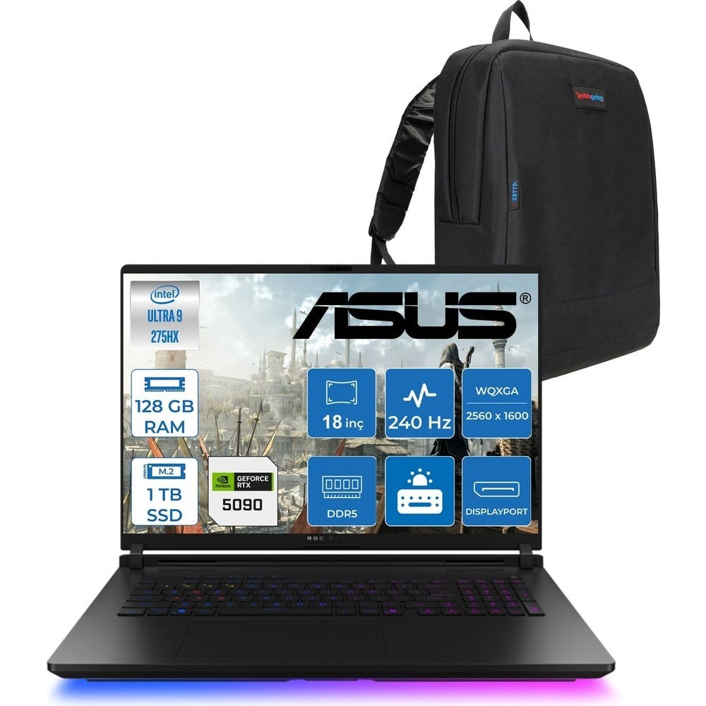 Asus Rog Strix Scar 18 G835LX-SA156 Intel Core Ultra 9 275HX Aı 128GB 512GB SSD+512GB SSD 24GBRTX5090 Gddr7 175W 18