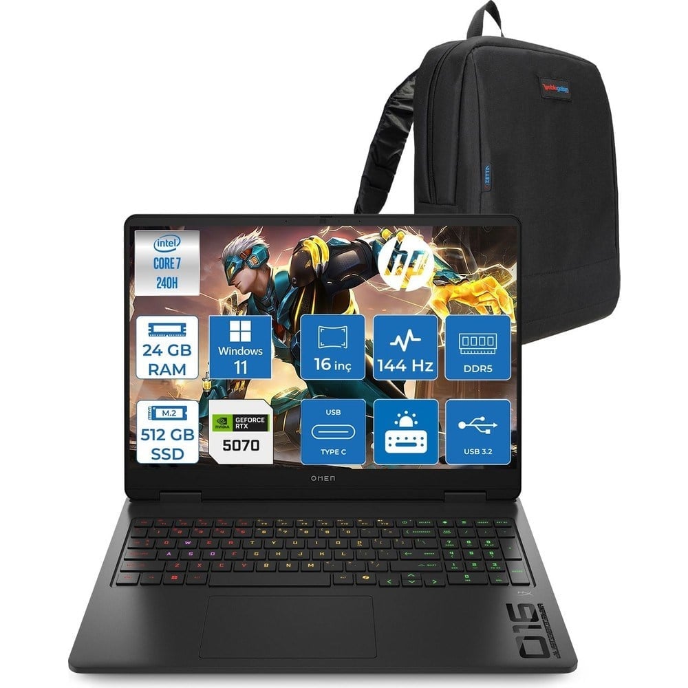 HP Omen Gaming Intel® Core™ 7 240H Aı Ddr5 24GB 512GB SSD 8GB/RTX5070 16