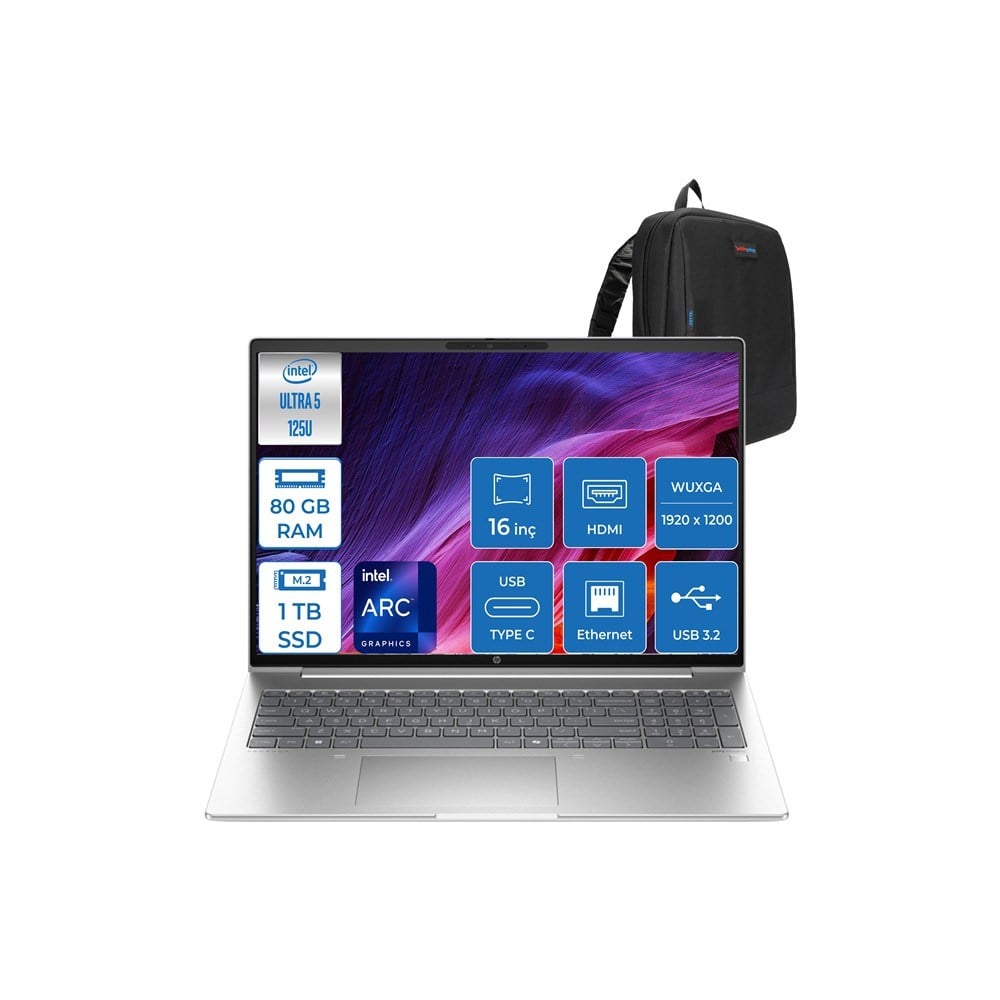 HP Probook 460 G11 Intel Core Ultra 5 125U Ddr5 80GB 1tb SSD Intel® Aı Boost 16 Wuxga IPS Windows 11 Home Taşınabilir Bilgisayar 9Y7S7ETH22 + Zettaçanta