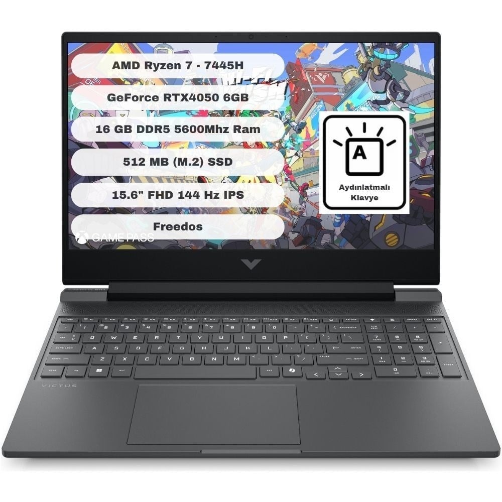 HP Victus 15-FB3038NT BX9U9EA 6gb RTX4050 Amd Ryzen 7 7445H 16GB Ram 512GB SSD 15.6 Inç Fhd 144Hz Freedos Taşınabilir Bilgisayar