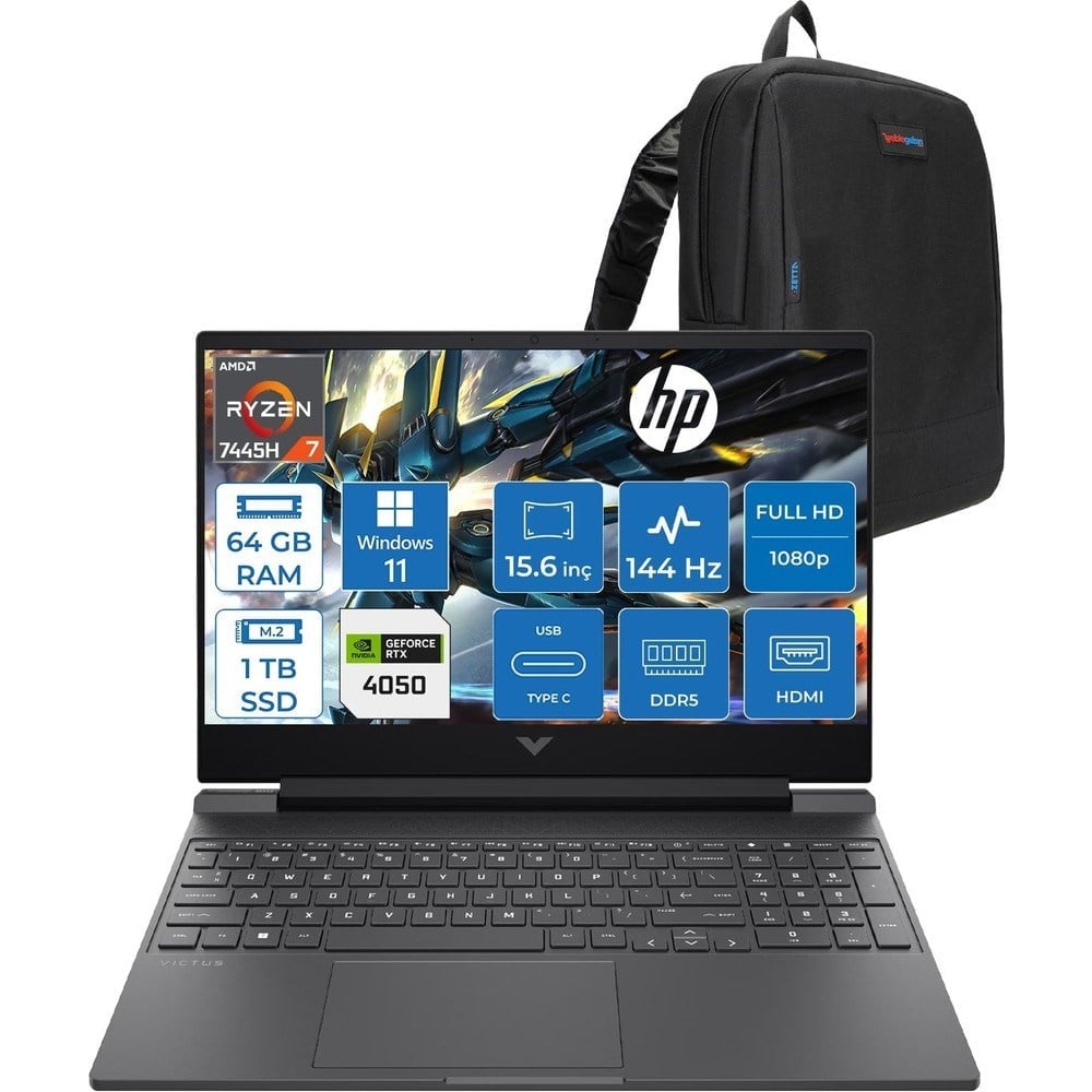 HP Victus Gaming Amd Ryzen 7-7445HS 64GB Ddr5 1tb SSD Rtx RTX4050/6GB 15.6