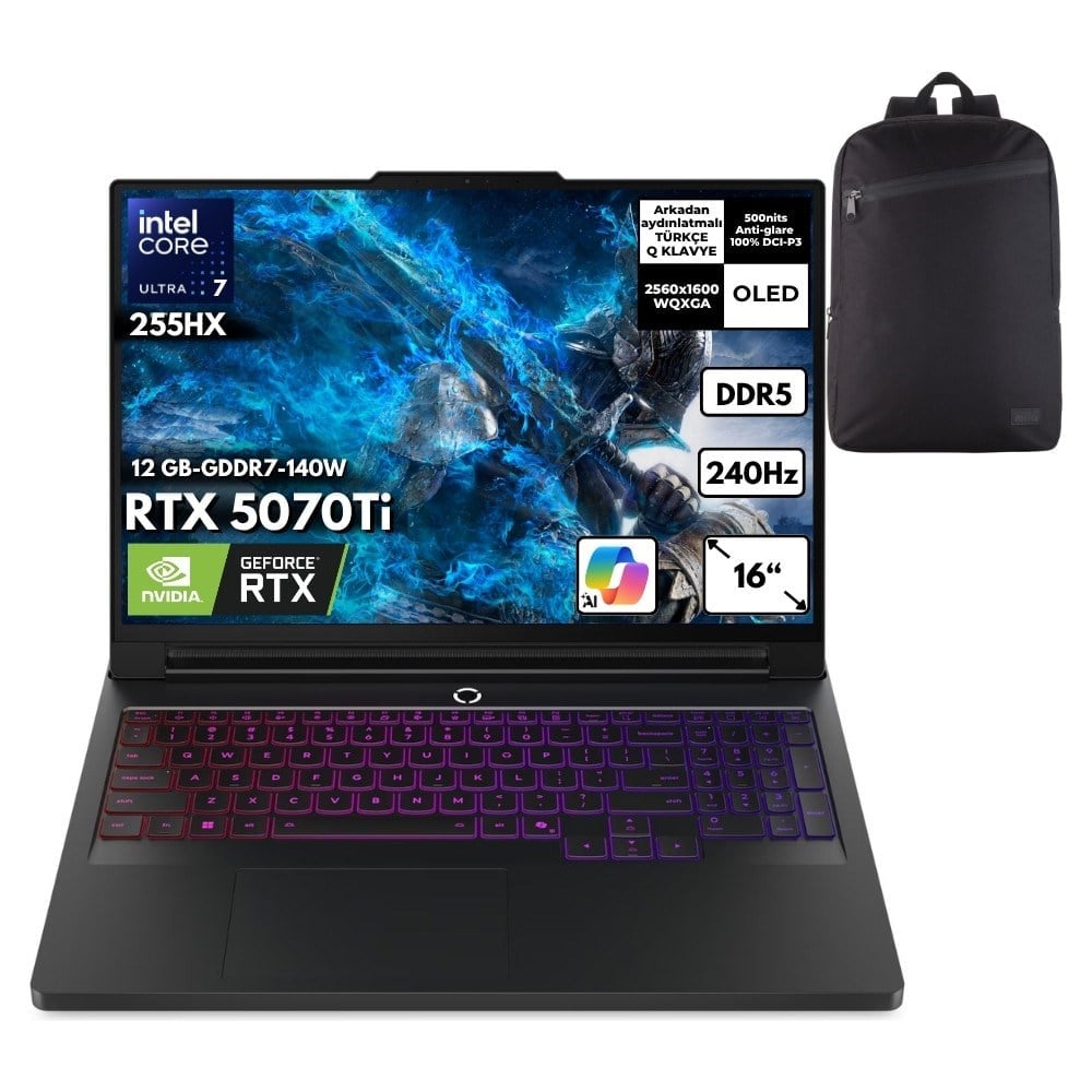 Lenovo Legion Pro 7 16IAX10H Ultra 7-255HX 64-Gbddr5 4 Tbssd RTX5070TI (12 GB-GDDR7-140W) 16