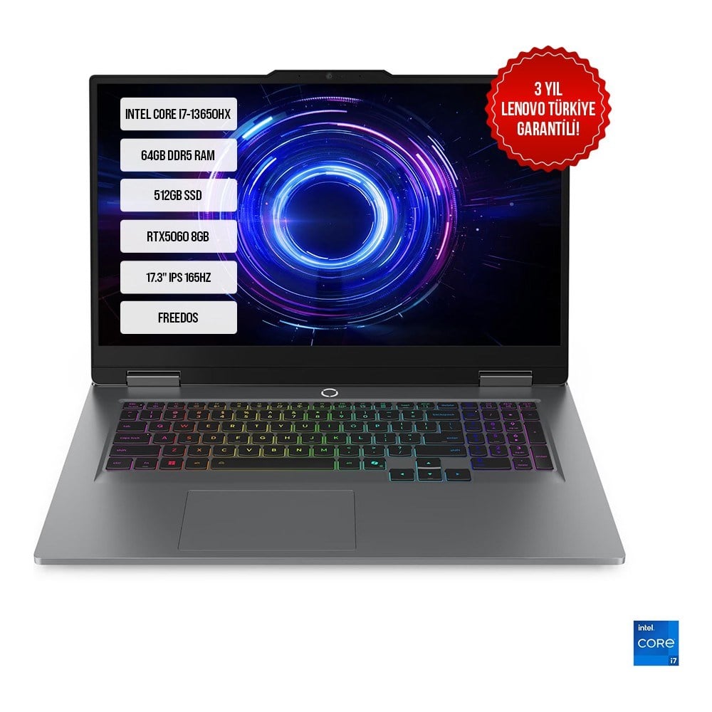 Lenovo Loq 17IRX10 83JH006ETR-12 I7-13650HX 64GB Ddr5 512GB SSD RTX5060 8gb 17.3