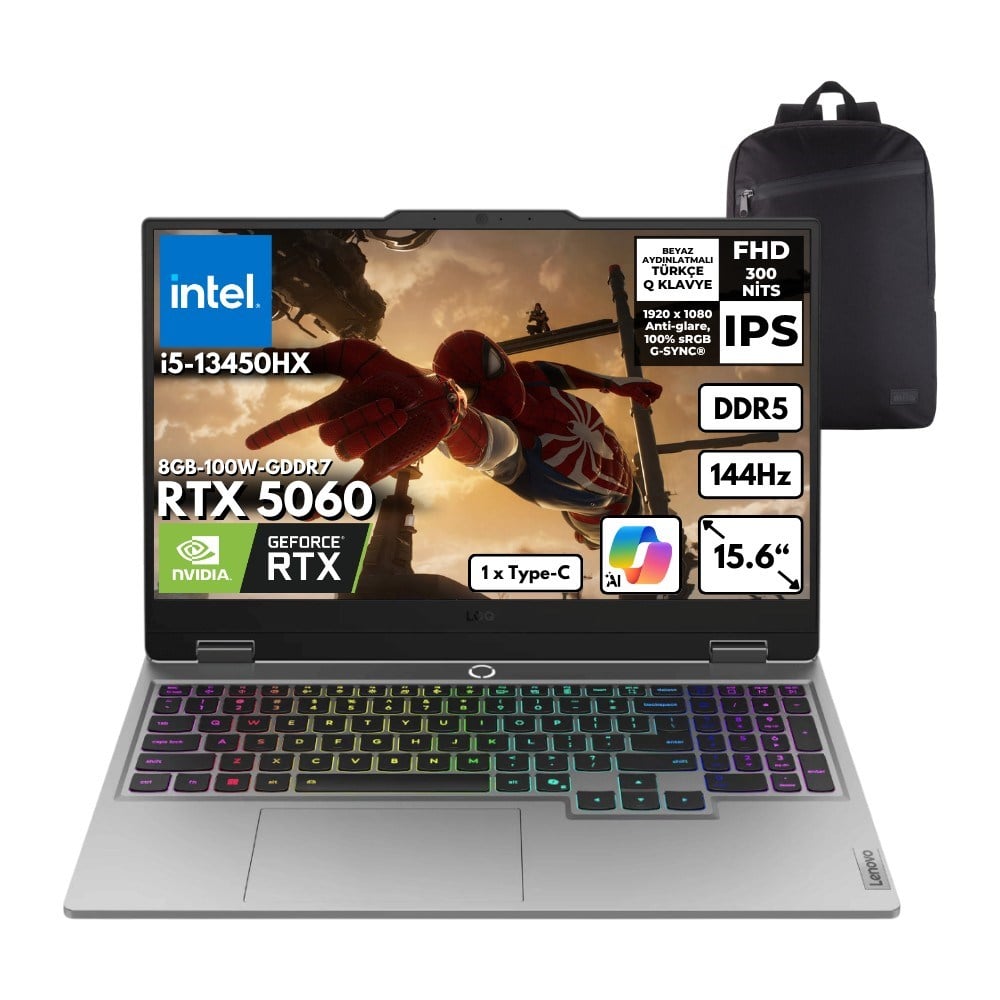 Lenovo Loq I5-13450HX 40-Gbddr5 1 Tbssd RTX5060 (8GB-100W-GDDR7) 15.6