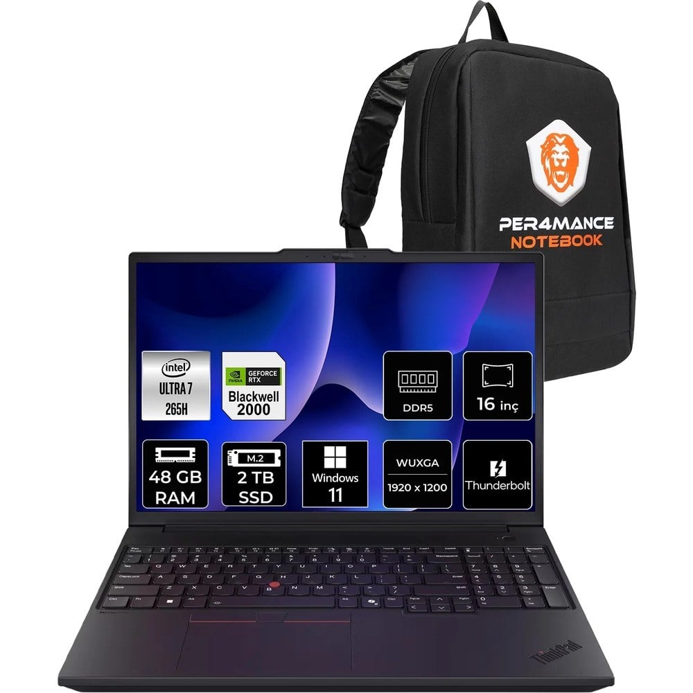 Lenovo Thinkpad P16V Gen 3 Core Ultra 7 265H İş İstasyonu 48GB RAM 2TB SSD 16
