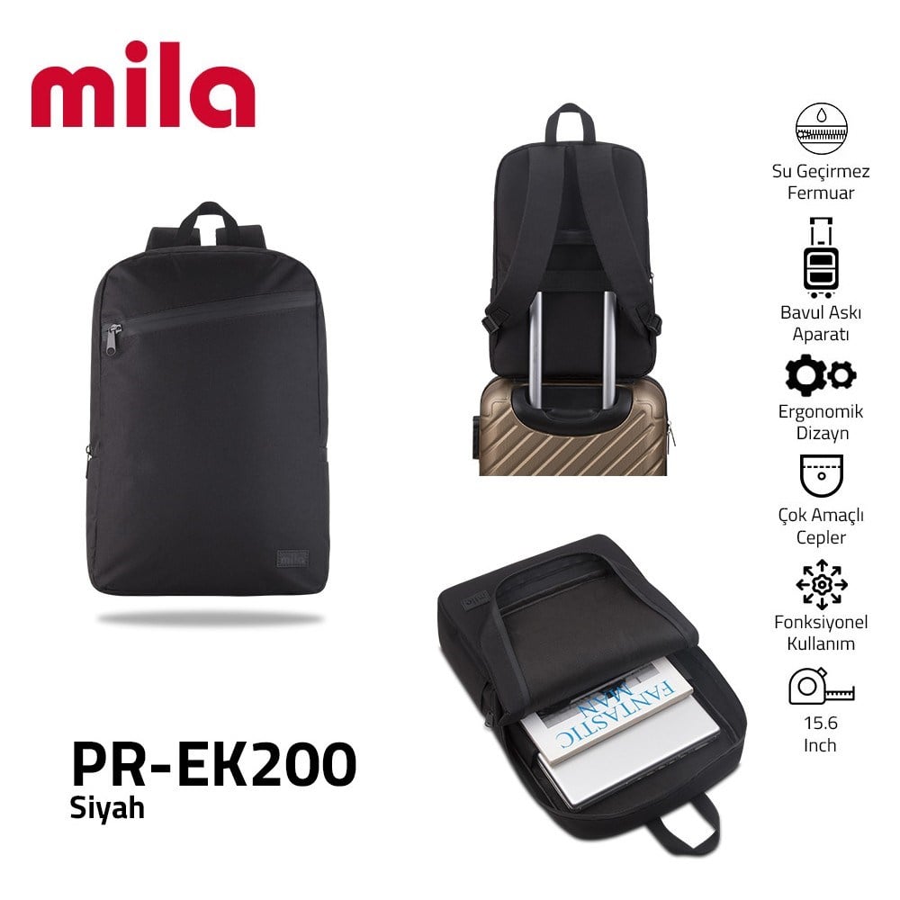 Mila Classone PR-EK200 15,60-17,3 inch Uyumlu Mila Serisi Laptop , Notebook Sırt Çantası - Siyah
