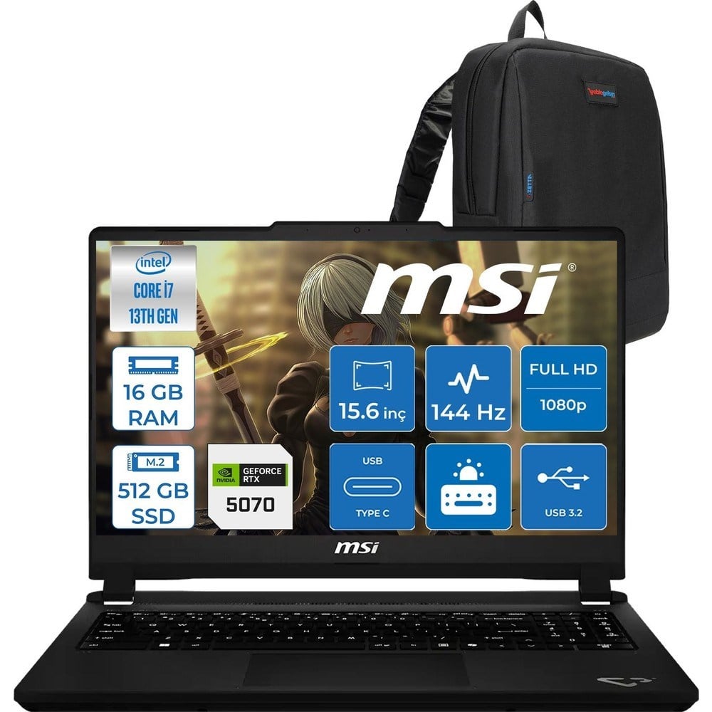 MSI Cyborg 15 Max C13WG-070XTR Intel Core I7 13620H 16GB Ddr5 512GB SSD Geforce RTX5070 100W Gddr7 8gb Freedos 15.6