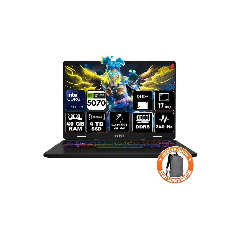 MSI Msı Crosshaır 17 Hx Aı Intel Core Ultra 7 255HX 40GB 4tb SSD RTX5070 8gb Freedos 17