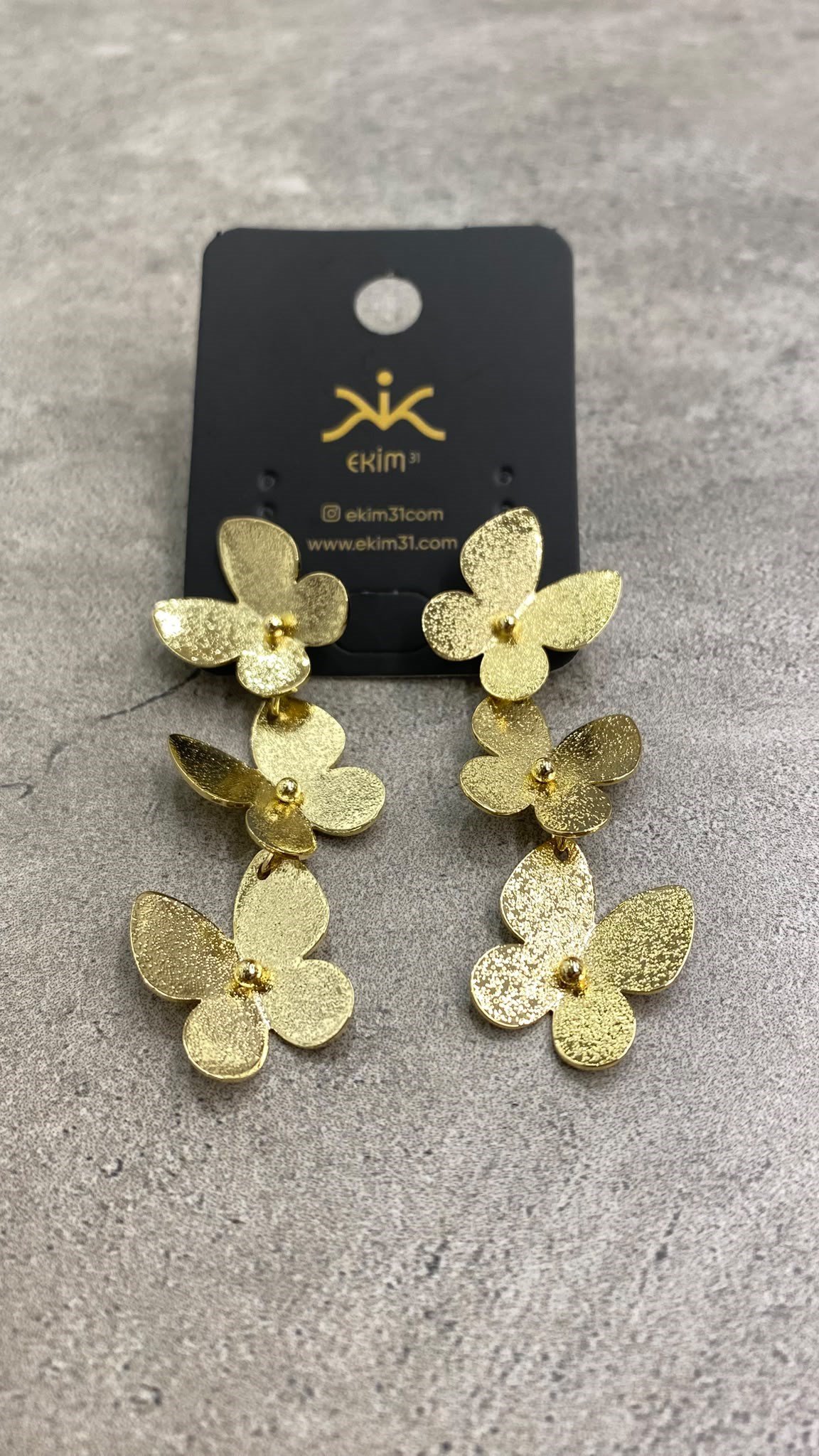 3lü Gold Kelebek Küpe