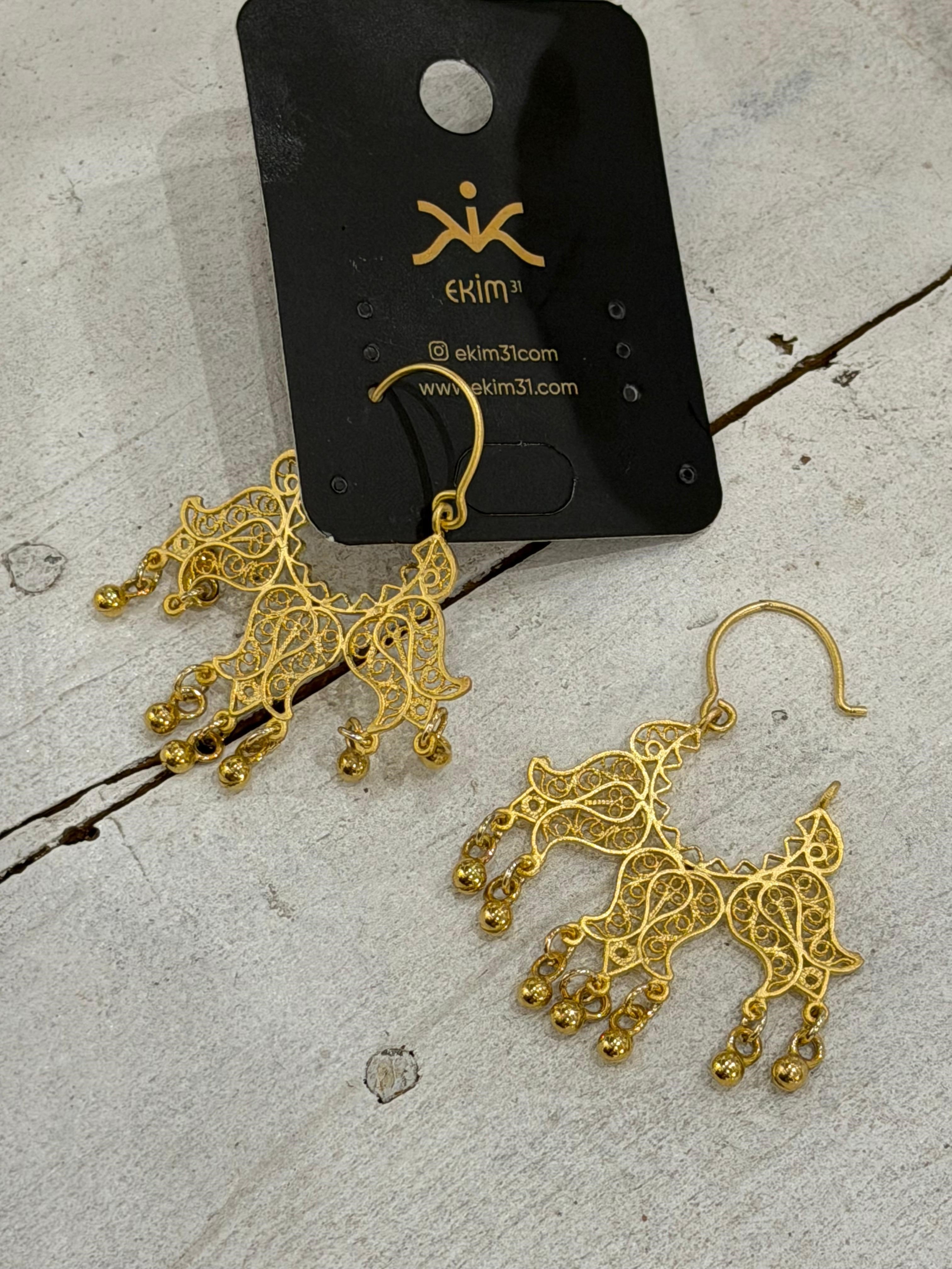 Antik Gold Kaplama Lale Küpe