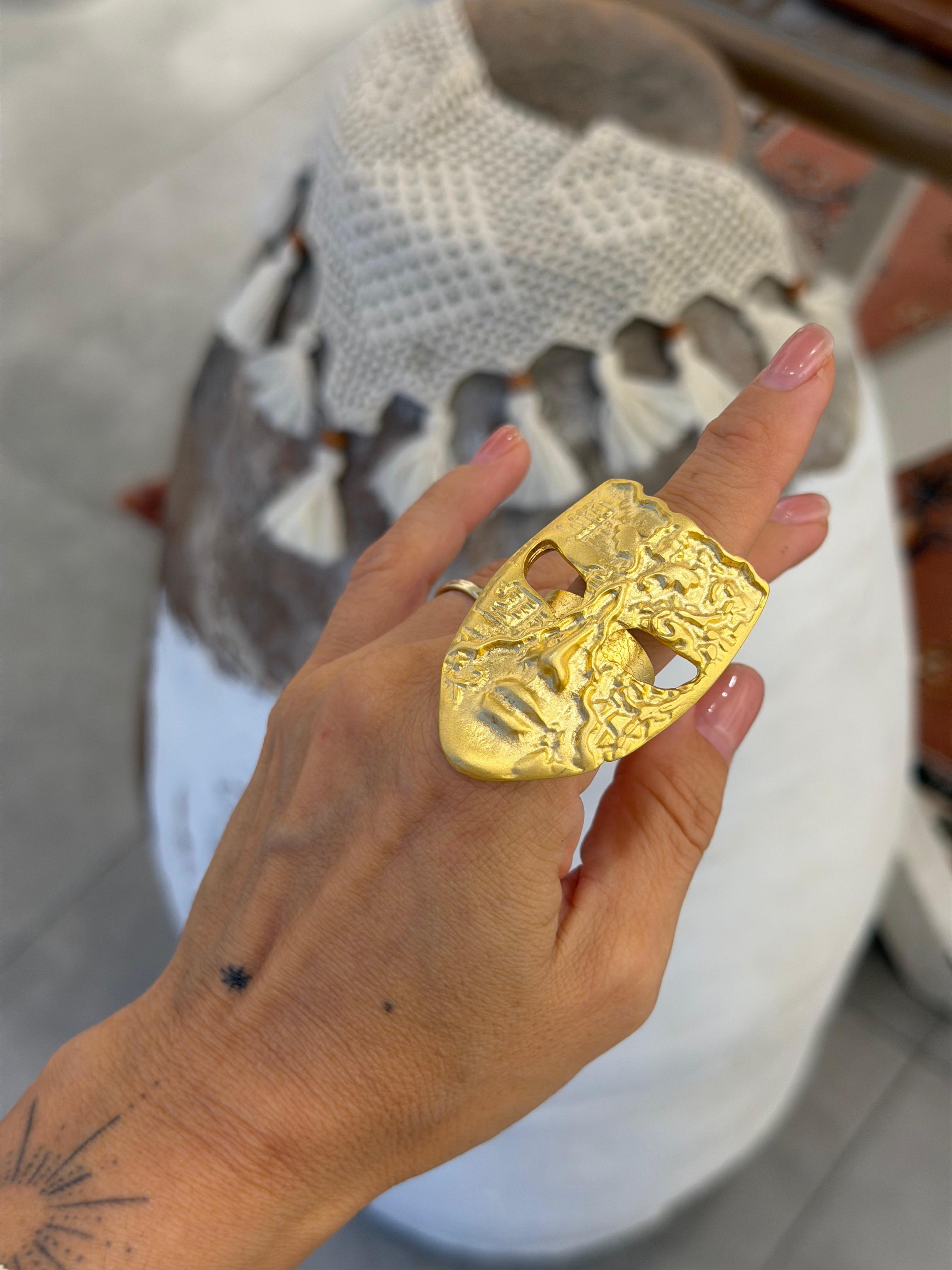 Bohem Gold Kaplama Maske Yüzük 