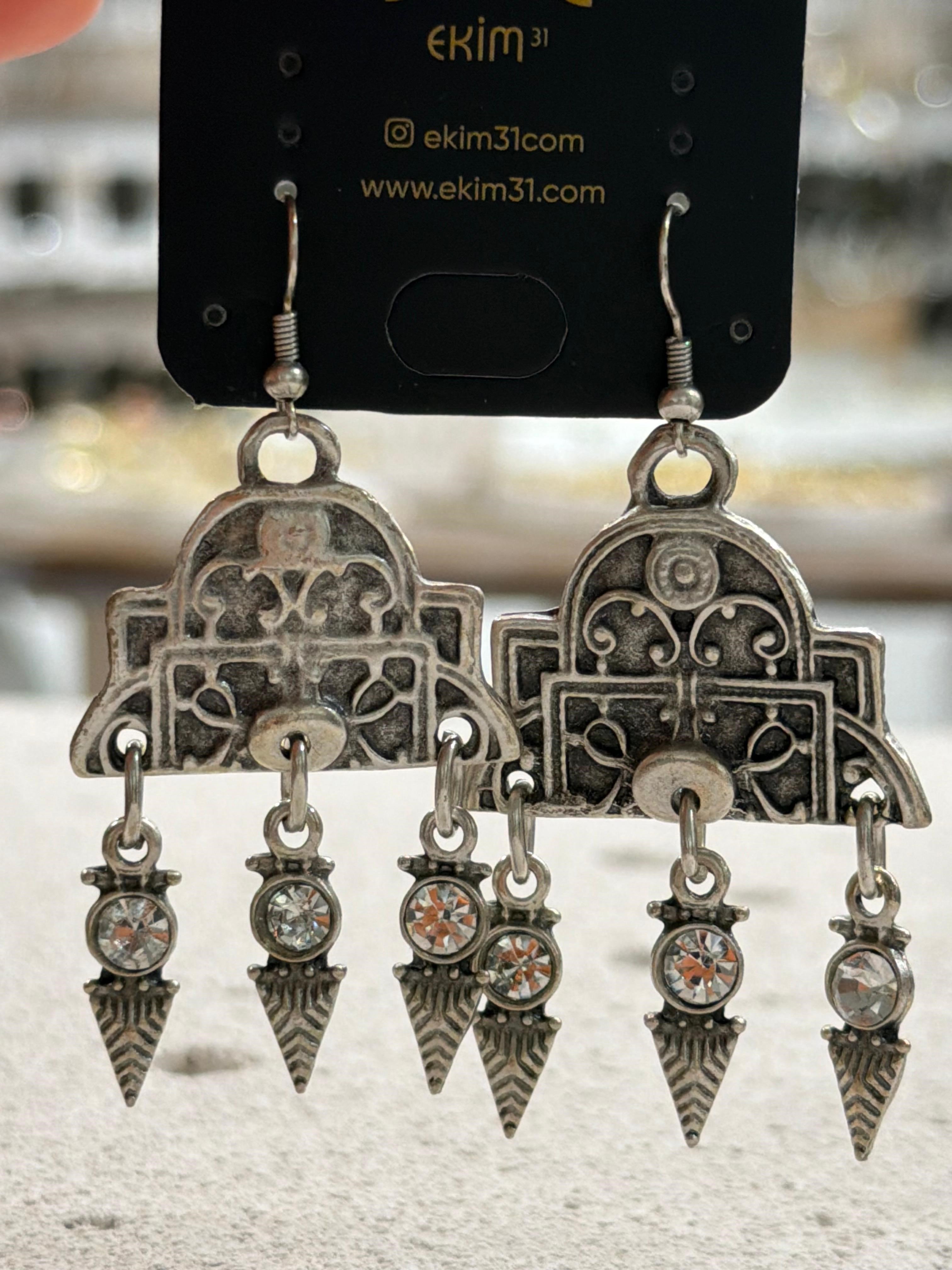 Bohem Parlak Taşlı Sallantı Küpe