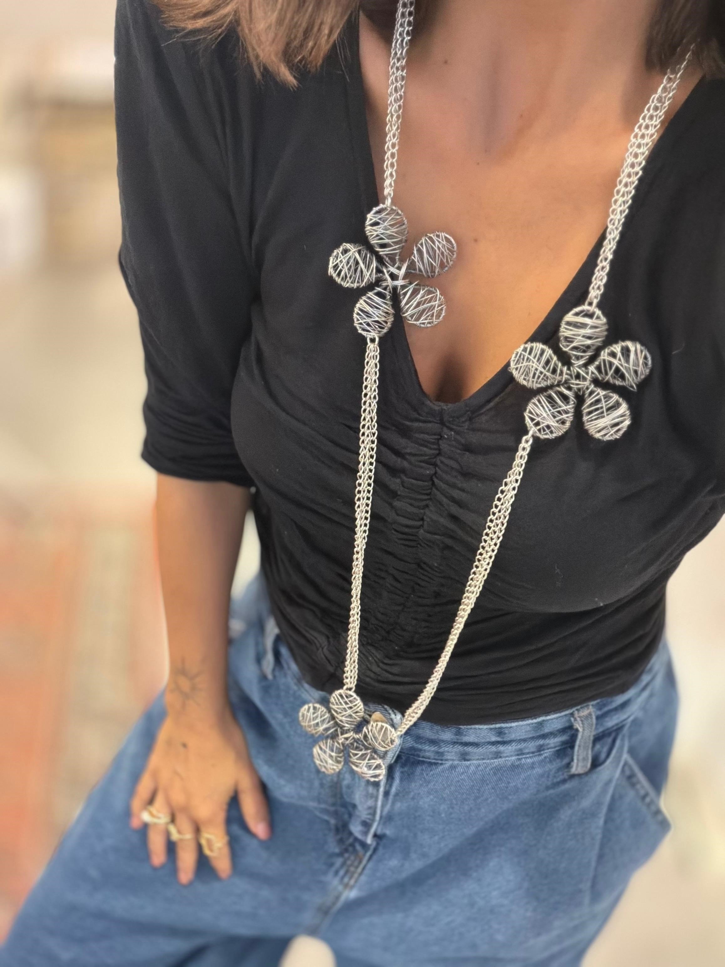 Bohem Tel Çiçek Uzun Kolye2