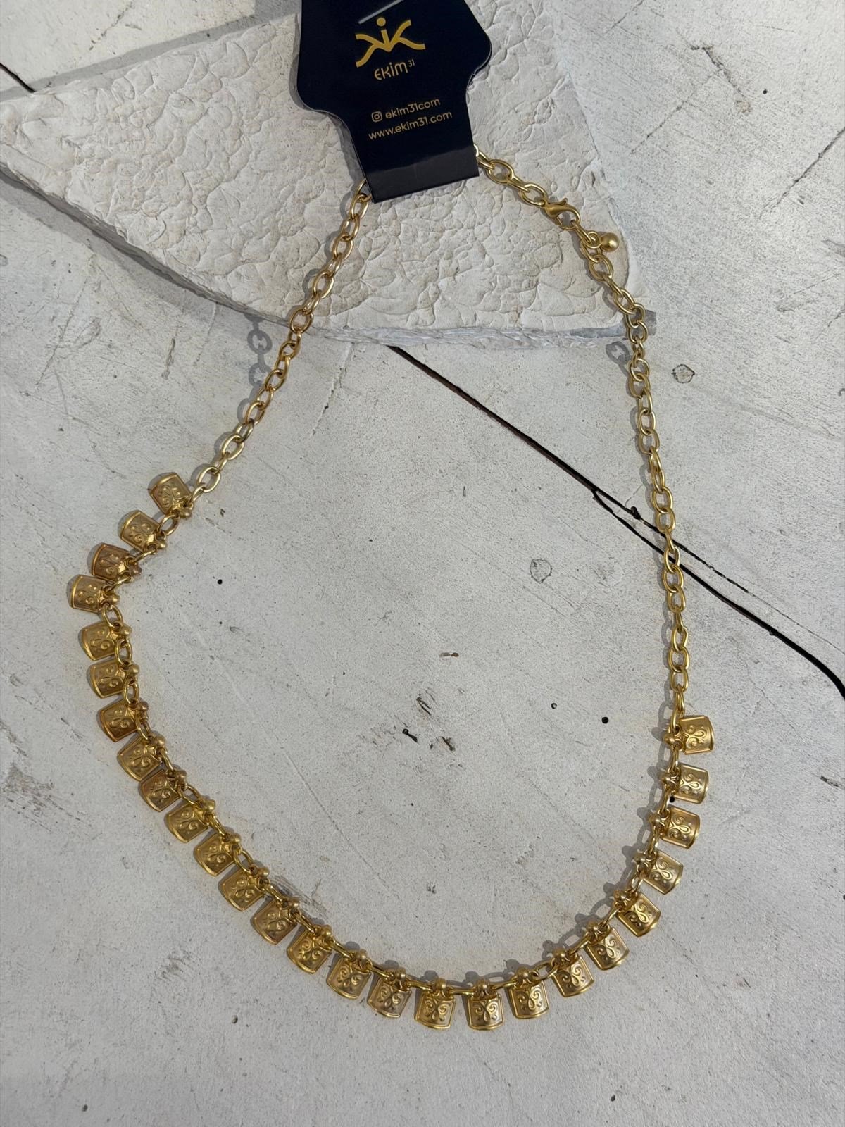 Kareli sembol gold bohem kolye