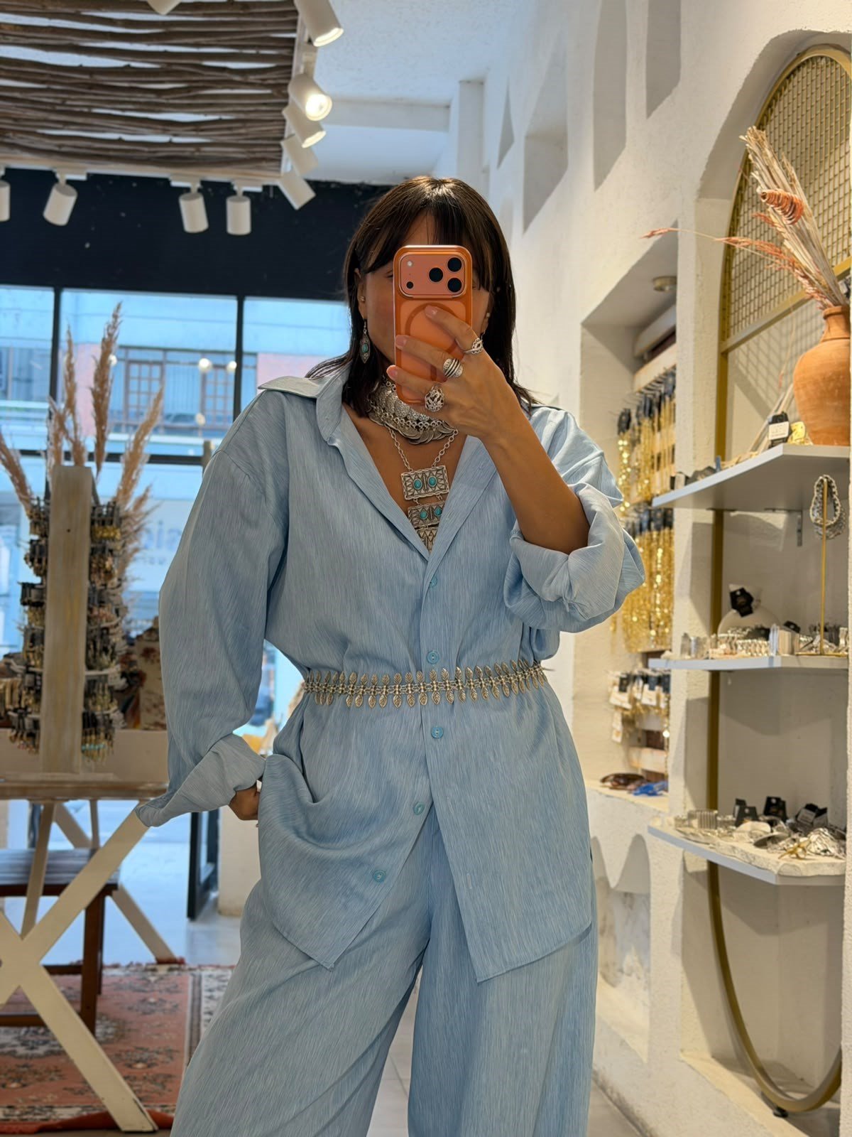 Tencel Jean Oversize Vatkalı Gömlek 