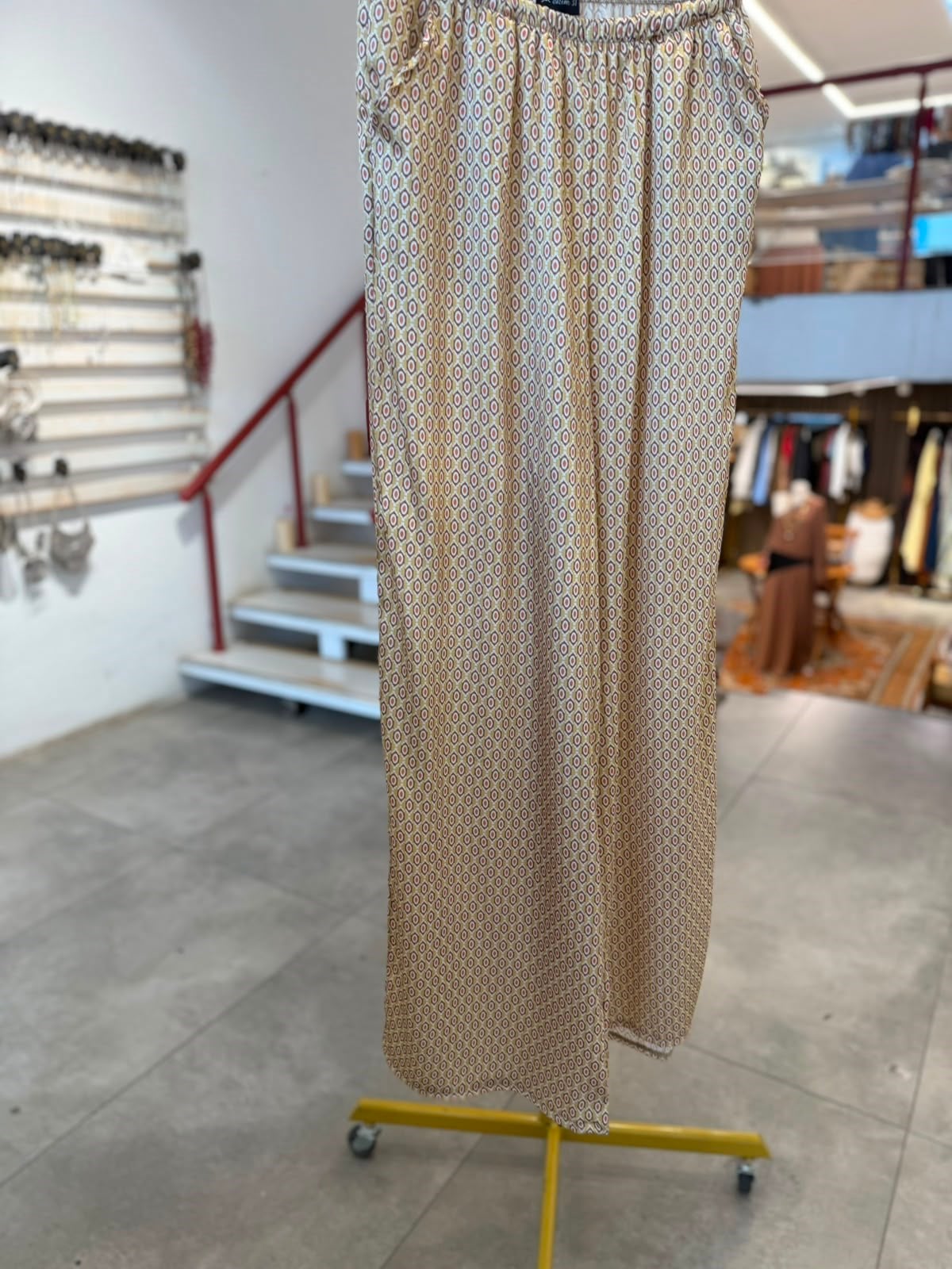 Vintage Saten Sarı Pantolon