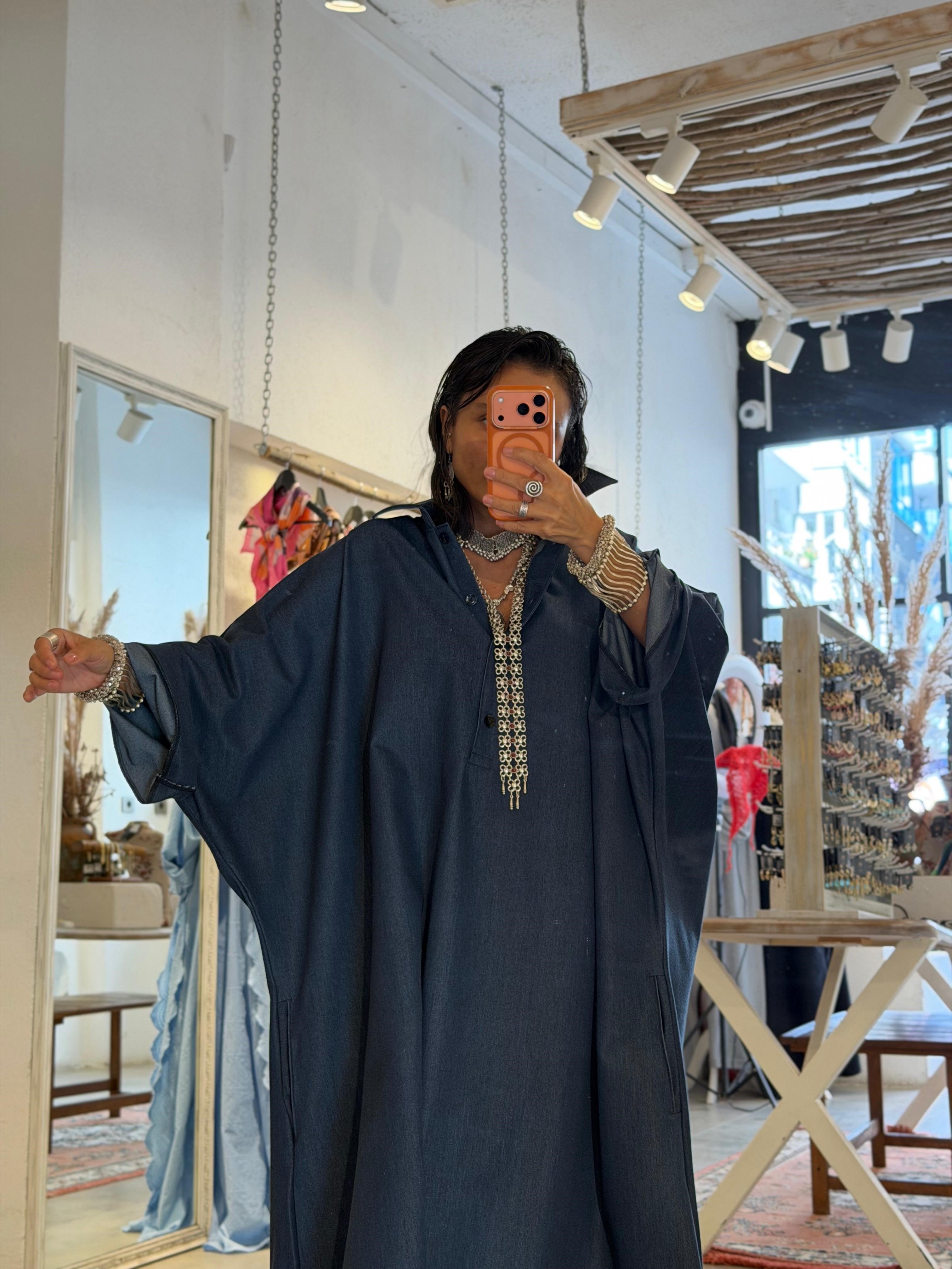 Yakalı Oversize Jean Elbise