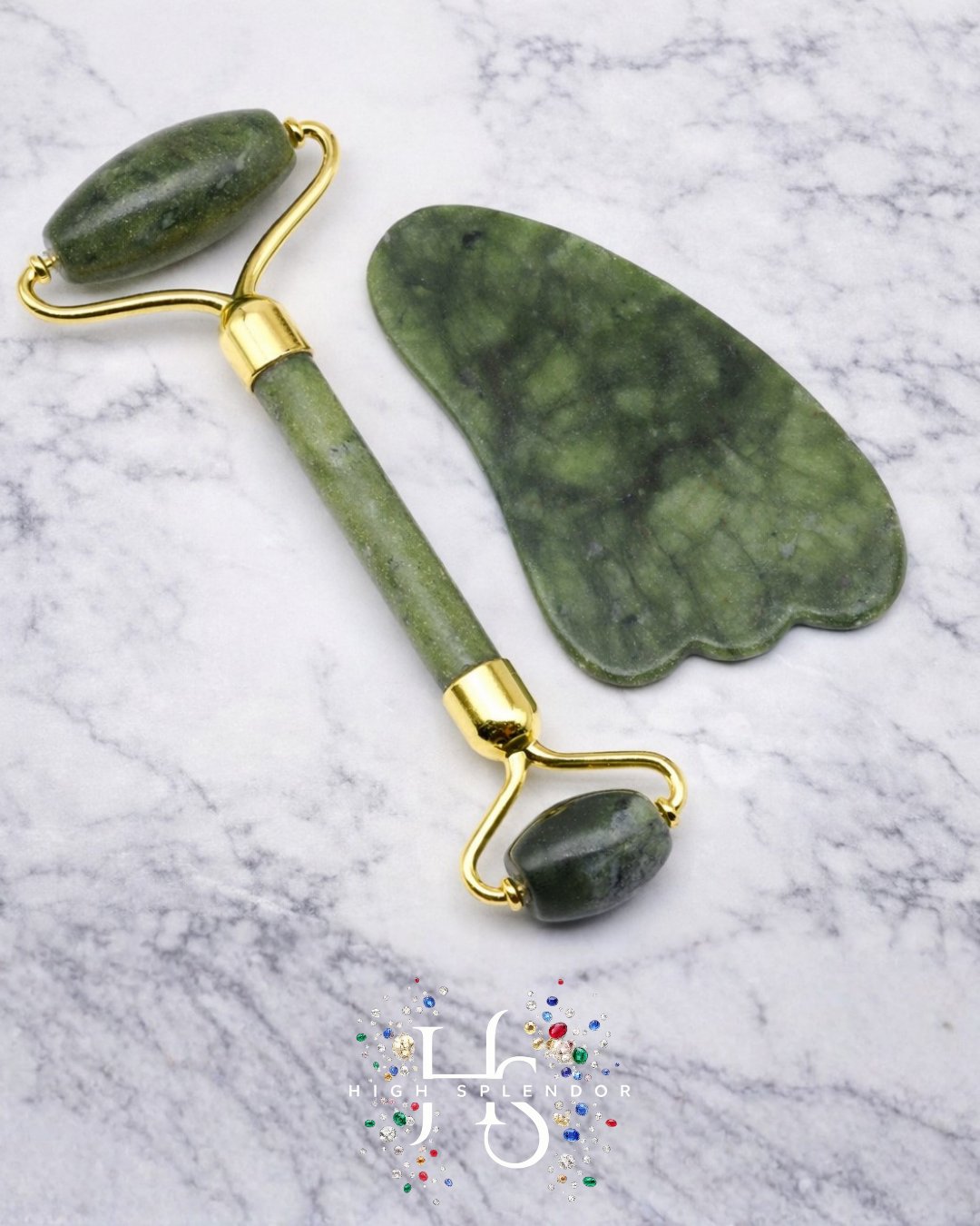 Yeşim Doğal Taş 2'li Set – Face Roller + Gua Sha Taşı
