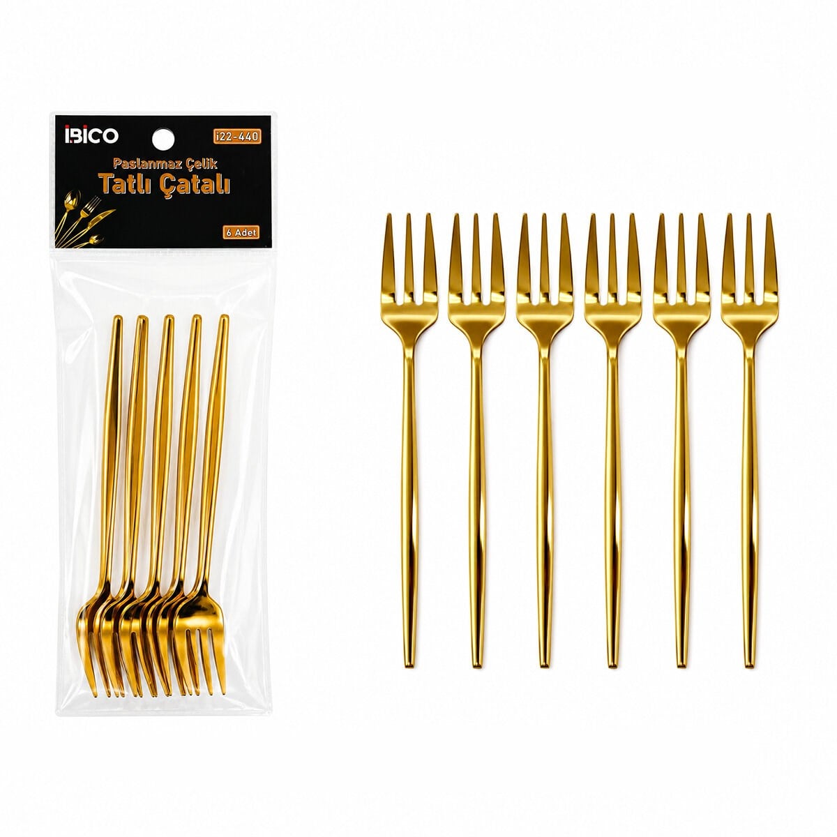 6 Parça Tatlı Çatalı Seti - 13 cm - Gold Renk