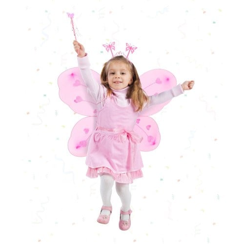 Pembe Kelebek Kız Seti – 50 cm Kelebek Kanadı, Taç ve Asa