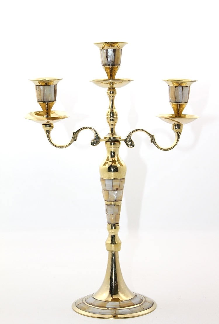 Pirinç Sedefli 3'lü Şamdan Model 1
