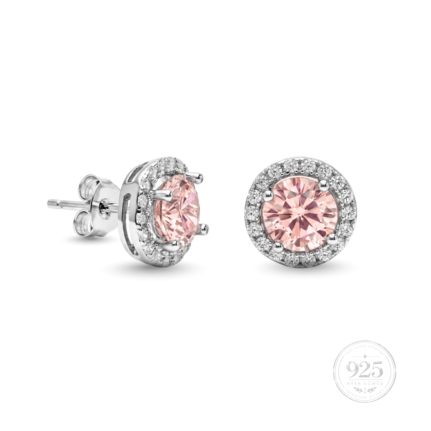 Servi 925 Ayar Gümüş Pink Dream Pembe Tektaş  Küpe 