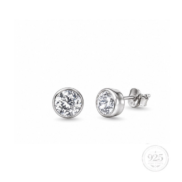 Servi 925 Ayar Gümüş Pure Light 4 mm Zirkon Taşlı Tektaş Küpe
