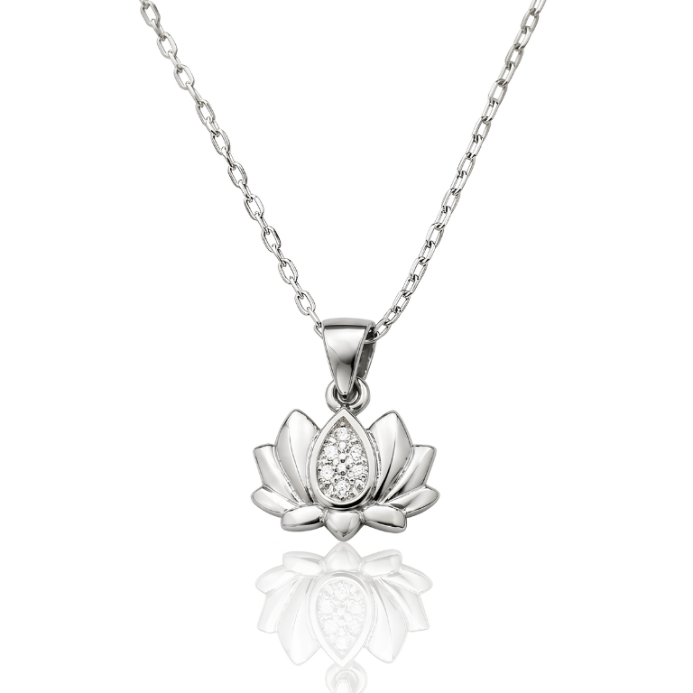 Servi 925 Ayar Gümüş Taşlı Lotus Çiçeği Kolye