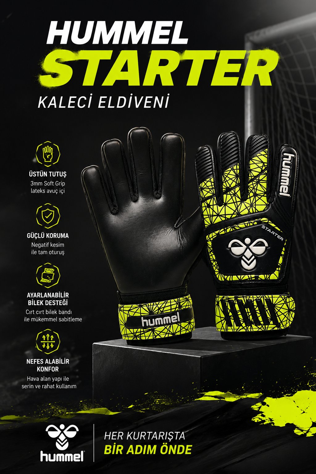 Hummel Gk Black-Yellow Çocuk Kaleci Eldiveni