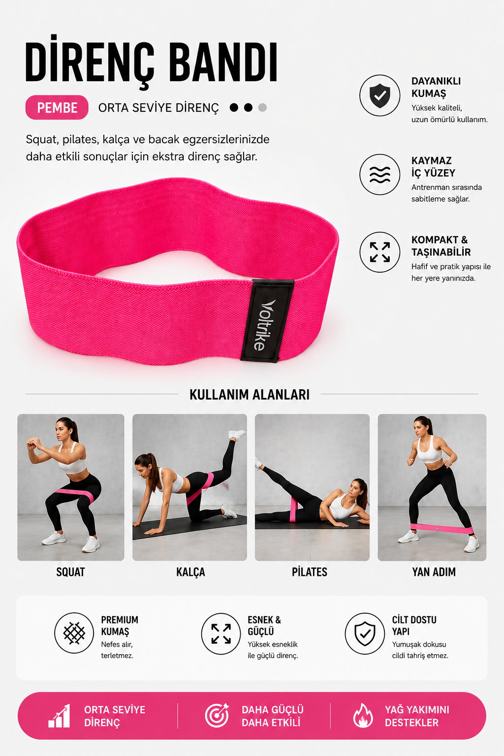 Voltrike Direnç Lastiği Orta-Sert Pembe