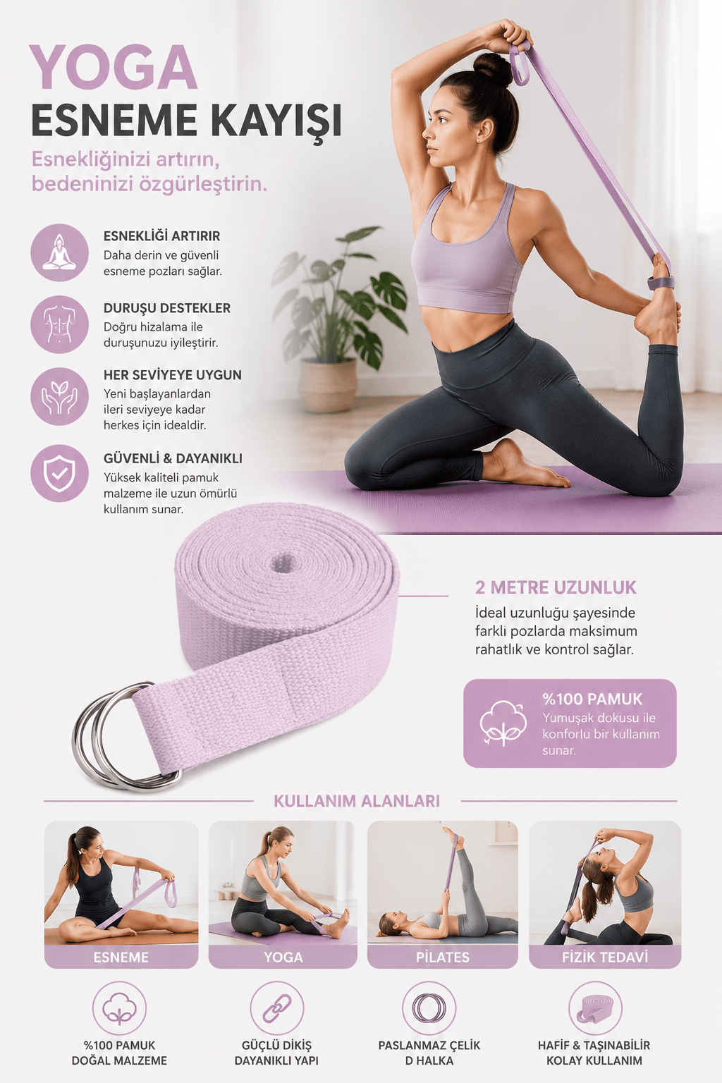 Voltrike Pembe Yoga Kemeri Esneme Kayışı