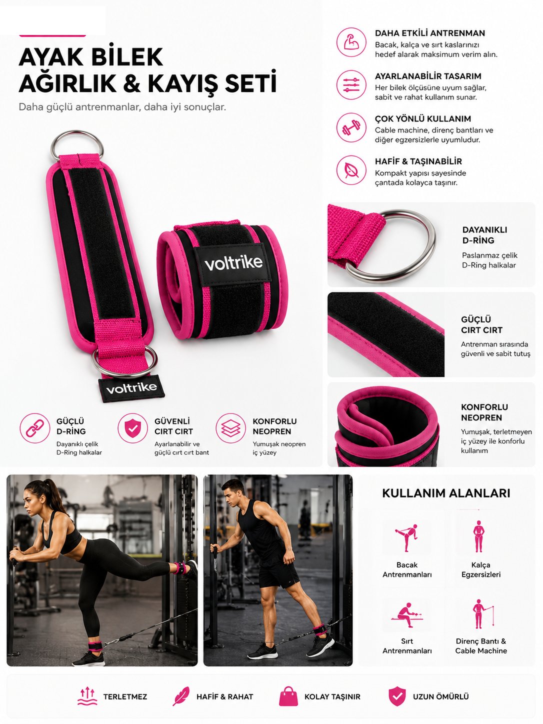 Voltrike Pro Ayak Kayışı Ankle Strap Pembe
