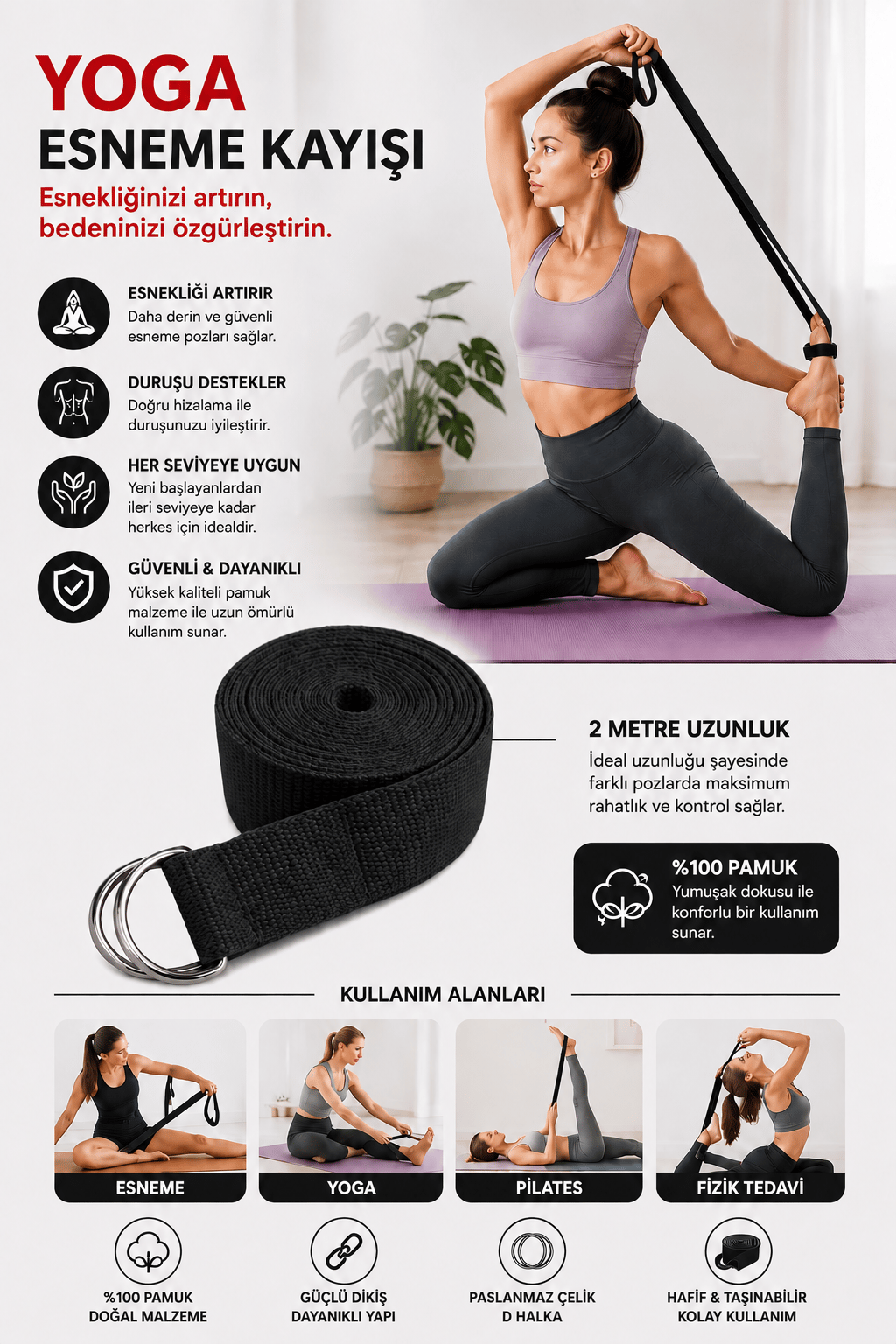 Voltrike Siyah Yoga Kemeri Esneme Kayışı