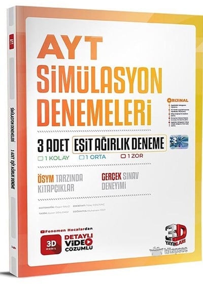 3D Yayınları AYT Eşit Ağırlık 3'lü Simülasyon Denemeleri