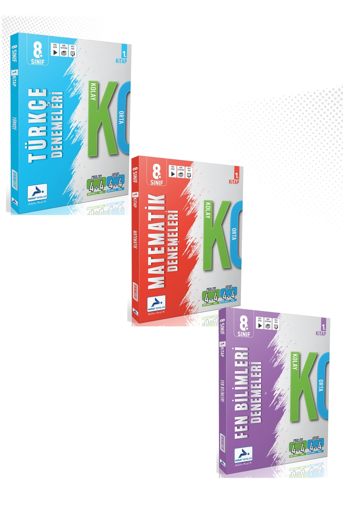 8. Sınıf Türkçe, Matematik, Fen Bilimleri Kolay Orta Deneme (3 Kitap)