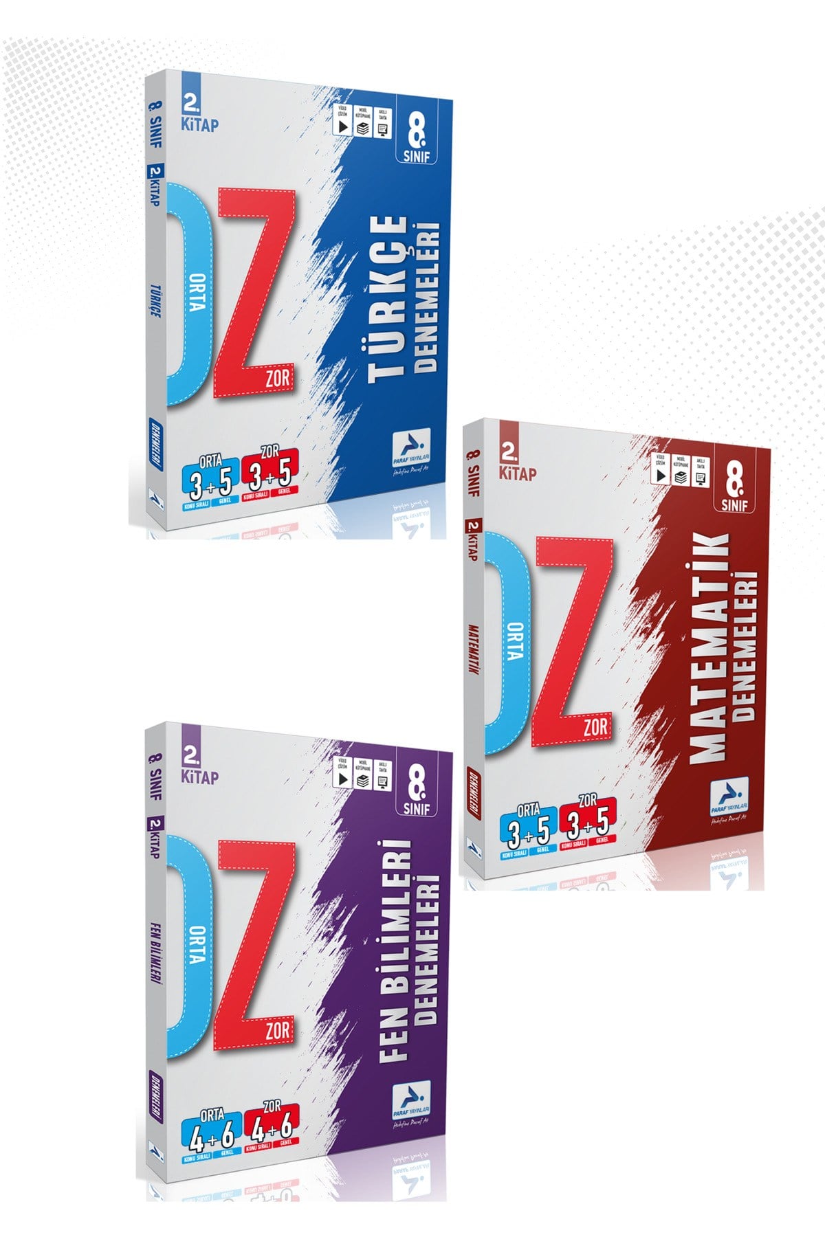 8. Sınıf Türkçe, Matematik, Fen Bilimleri Orta Zor Branş Deneme (3 Kitap)