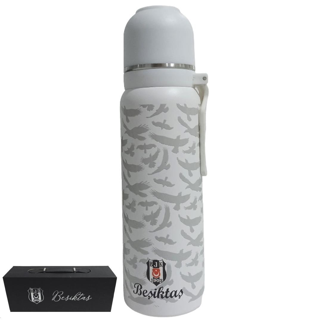 Beşiktaş Çelik Termos Bardaklı Kapak Beyaz 650 ml